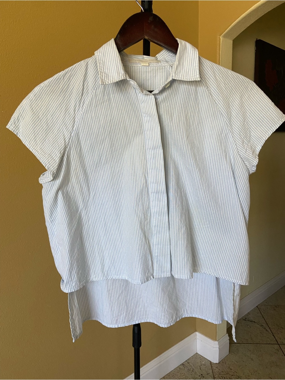 Jonathan Simkhai Light Blue and White Striped Button Front Top Sz S